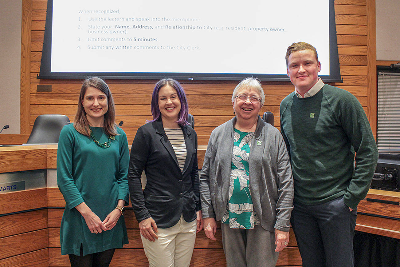 On Jan. 6, four Issaquah councilmembers were sworn in. From left: Victoria Hunt, Lindsey Walsh, Barbara de Michele, Zach Hall. Natalie DeFord/Staff photo
