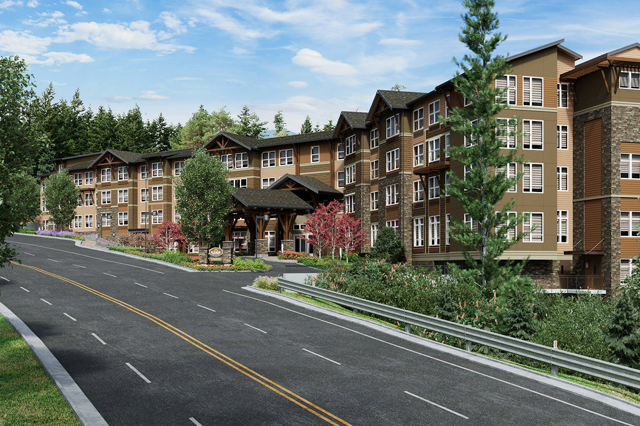 An exterior shot of Sunrise Issaquah set to open in April. The company is hosting a job fair on Feb. 8. Photo courtesy of Sunrise Senior Living