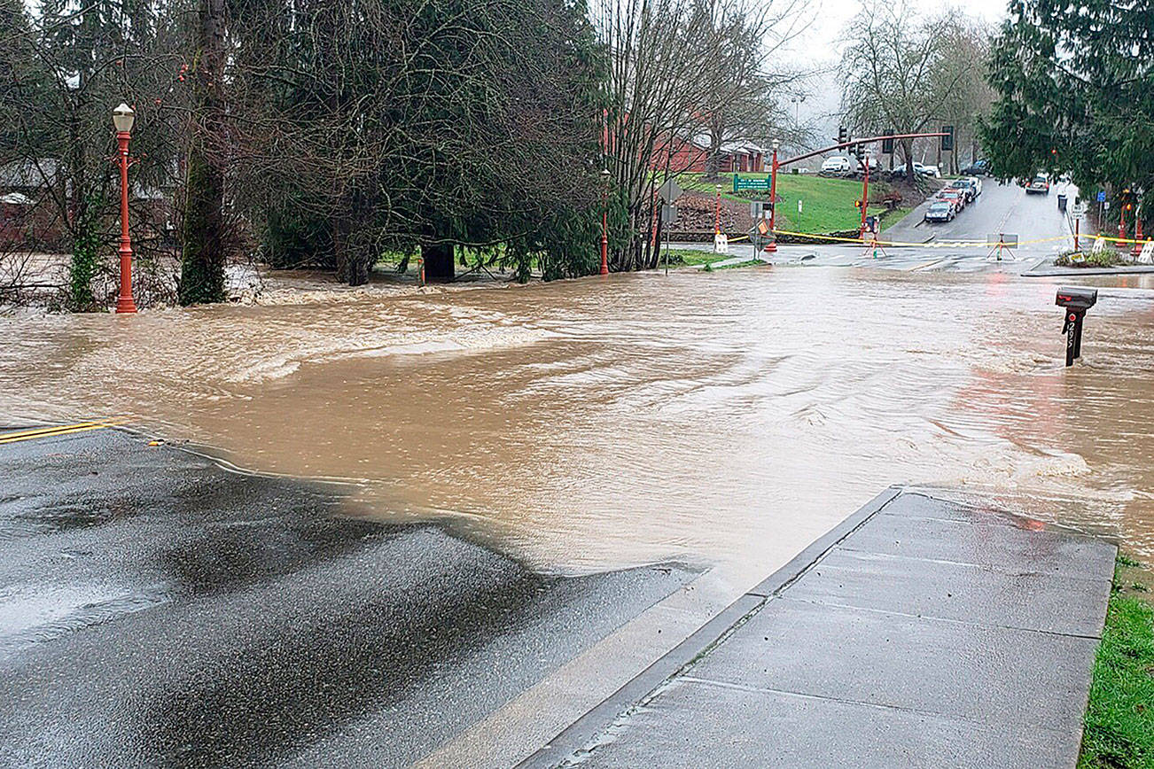 Newport Way Southwest between Front Street South and Wildwood Blvd Southwest is closed due to phase 4 flooding. Photo courtesy of City of Issaquah Twitter