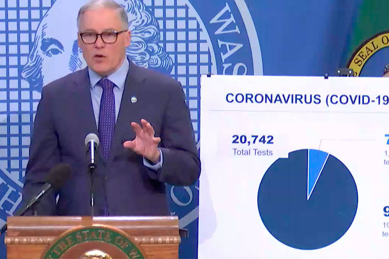 Screenshot of Gov. Jay Inslee’s press conference from March 20, 2020, on TVW.