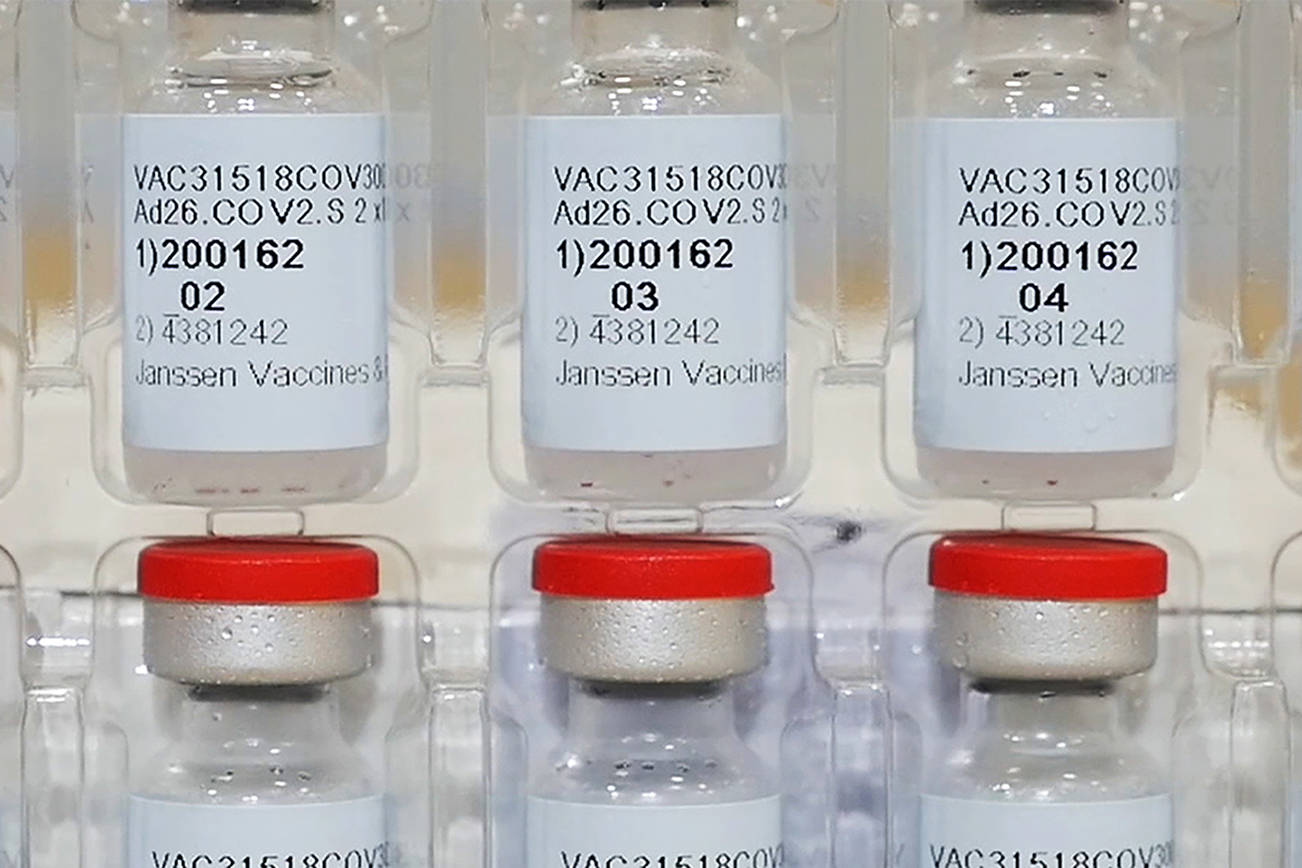 FILE - This Dec. 2, 2020, file photo provided by Johnson & Johnson shows vials of the COVID-19 vaccine in the United States. The U.S. is getting a third vaccine to prevent COVID-19, as the Food and Drug Administration on Saturday, Feb. 27, 2021 cleared a Johnson & Johnson shot that works with just one dose instead of two  (Johnson & Johnson)