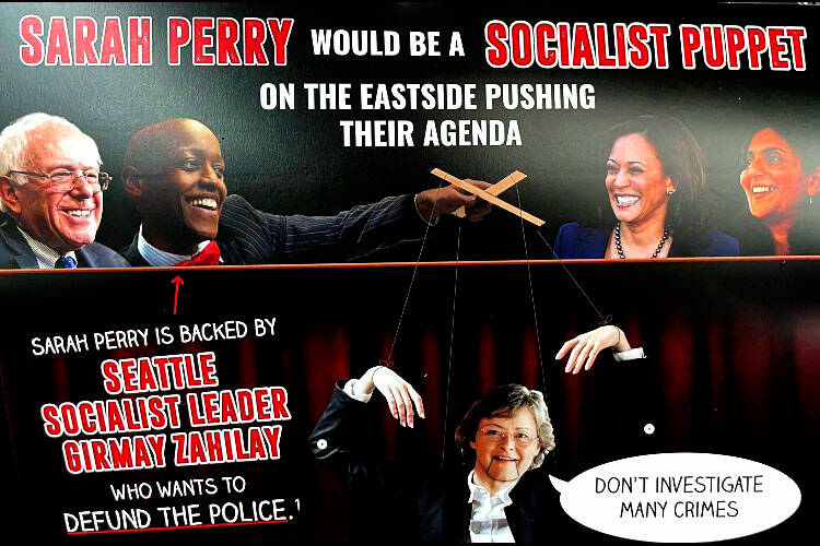 Lambert’s flyer depicting her opponent, Sarah Perry, as a “socialist puppet” (tweeted by KC Councilmember Girmay Zahilay)