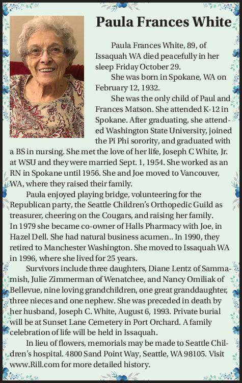 Paula Frances White | Obituary