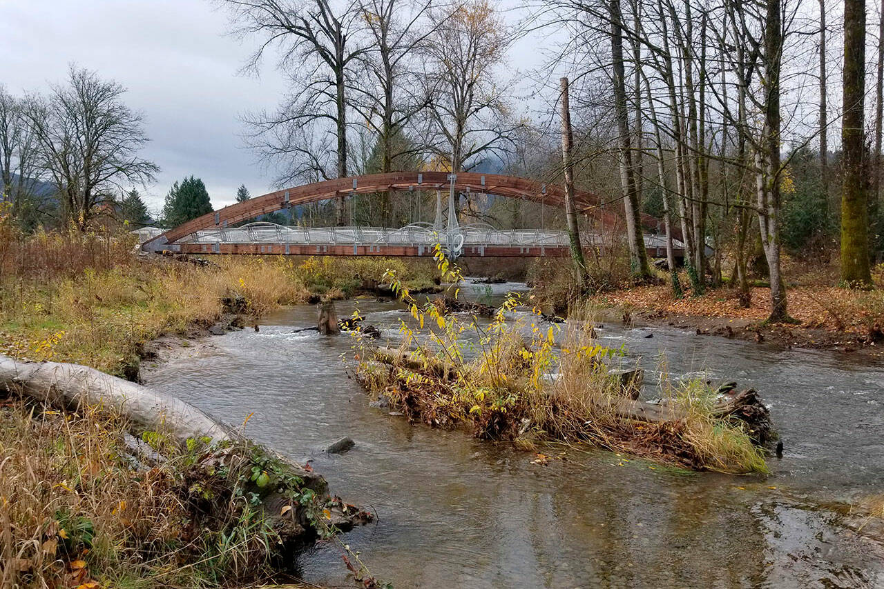 The Confluence Park stream restoration and pedestrian bridge project over Issaquah Creek (file photo)