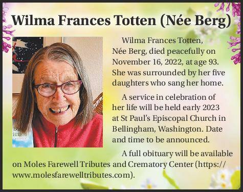 Wilma Frances Totten (Berg) | Obituary