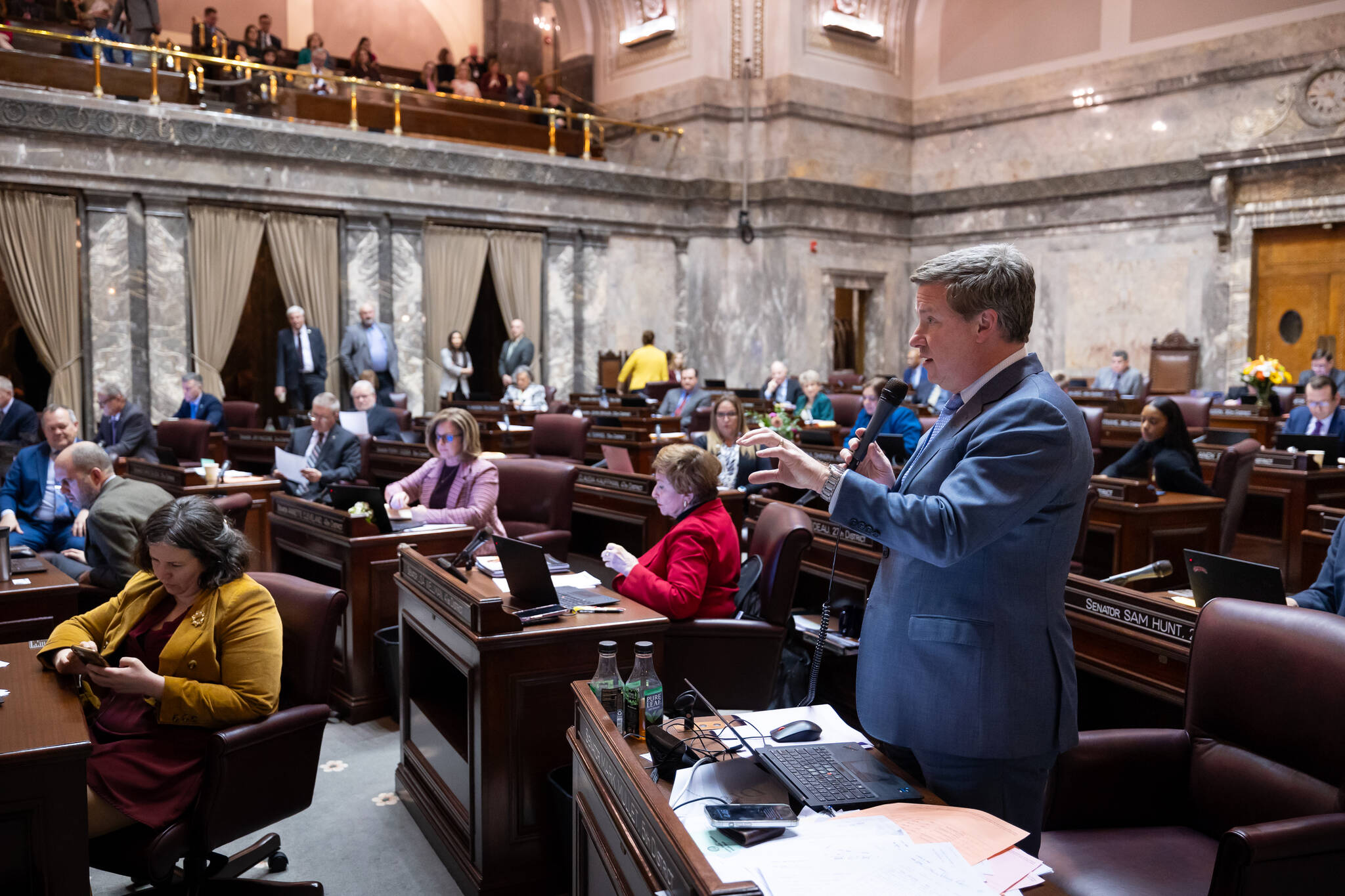 Mark Mullet (D-5th District) and the Washington State Senate convene for floor session. Courtesy photo
