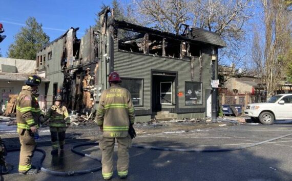 Scene of the April 14 fire at 8102 Railroad Avenue SE. (Photo by Mallory Kruml/Valley Record)