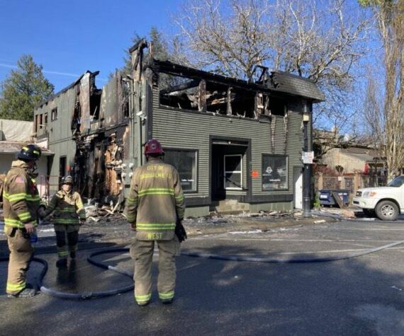 Scene of the April 14 fire at 8102 Railroad Avenue SE. (Photo by Mallory Kruml/Valley Record)