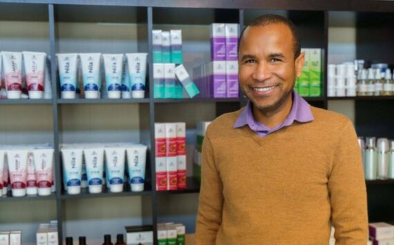 Bachir Abba stands by some of his natural Morgan Cosmetics products. Courtesy photo