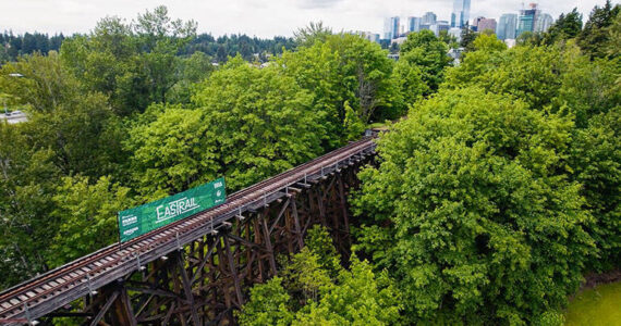 The proposed levy renewal would provide funding needed to complete the transformation of Wilburton Trestle - a historic wooden railway trestle in Bellevue - and adding it to Eastrail. Photo courtesy of King County