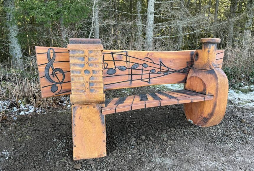 <p>The Bob Rivers Memorial Bench at Poo Poo Point. Photo courtesy of Tami Asars</p>