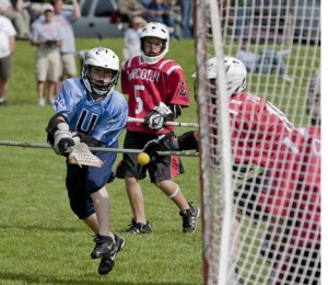 Flames attackman Cody Klansnic rips a shot against the Lincoln goalies off-hand for a score.