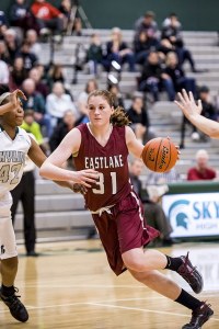 Eastlake's Marijke Vanderschaaf drives against Skyline defenders during a game earlier this year.