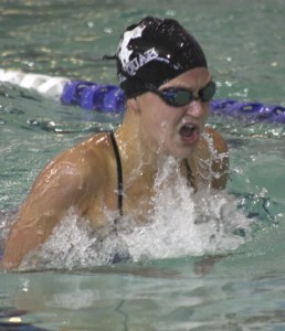 Issaquah freshman Stacy Maier performs the breaststroke in the 200 IM. She placed second in the event.