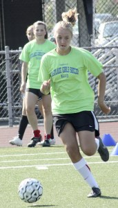 Eastlake senior Courtney Pixler works on a dribbling drill earlier this week.