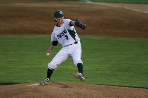 Skyline Spartans relief pitcher Connor Knutson closed out the Kentwood Conquerors with a save in the seventh inning of play