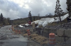 Parcel 9 in Issaquah's Talus community shortly after crews worked to contain the November landslide. The movement caused the road to buckle at the location of the stop sign in the photo above.