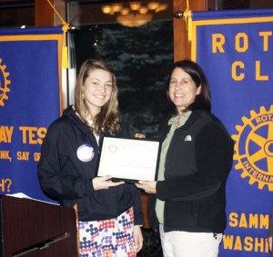 Eastside Catholic High School's Angela Lattanzio with teacher Karen Skoog at the Sammamish Rotary's Student of the Month presentation last week.
