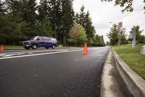 The bike lanes outside of Cascade Ridge Elementary School on Trossachs Boulevard have slowed traffic according to school officials