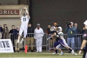 Skyline defensive back Danny Sinatro intercepts Lake Stevens quarterback Jacob Eason on the final play of the game