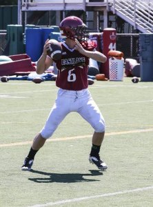 Eastlake Wolves quarterback Mark Whitley scans the defense before unleashing a perfect pass during a spring football practice session on June 5 at Eastlake High School in Sammamish.