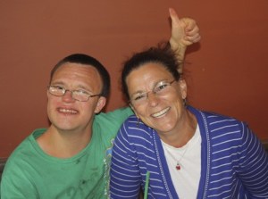 Austin Brodeur mugs for the camera with his mom Natalie.