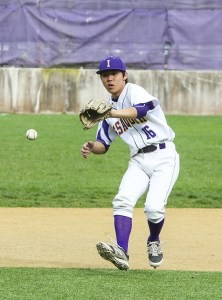 Issaquah third baseman Hiro Fujiwara fields a ground-ball against the Redmond Mustangs on March 27 in Issaquah. The Mustangs scored six runs in the top of the first inning.