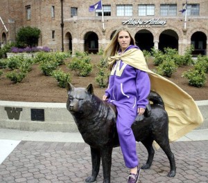 Pennington in front of Alasks Airlines Arena