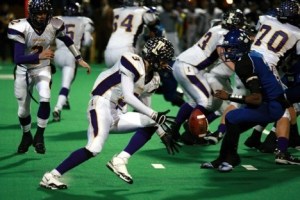 Issaquah's Evan Peterson mishandles a handoff from quarterback Ryan Bergman in the first quarter of Friday's 30-9 loss to Bothell. The play led to one of five Eagle punts.