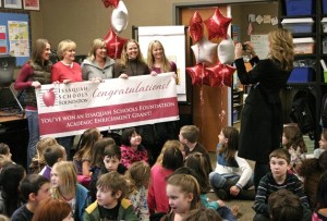 Teachers at Creekside Elementary School celebrate receiving a grant from the Issaquah Schools Foundation. From the left are teachers Megan Norman
