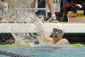 Eastside Catholic's Ethan Hallowell shows disappointment Saturday after not meeting personal goals after winning the 200-yard freestyle event during the WIAA 3A boys state swim championships at the King County Aquatic Center in Federal Way.