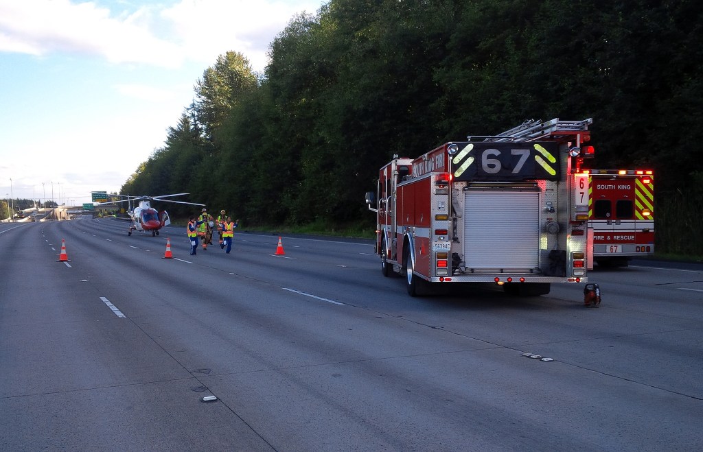 A 6-year-old boy was left with such serious injuries after the three-car collision that he needed to be airlifted to Harborview. Photo courtesy of Trooper Rick Johnson.
