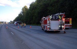 A 6-year-old boy was left with such serious injuries after the three-car collision that he needed to be airlifted to Harborview. Photo courtesy of Trooper Rick Johnson.