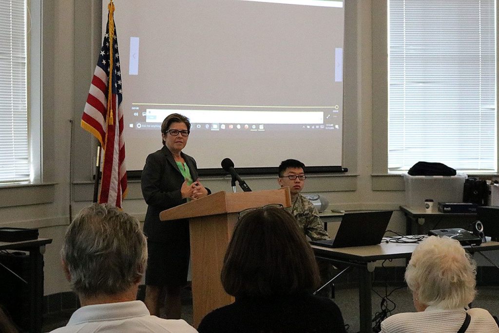 Issaquah City Council President Stacy Goodman speaks about the sacrifice of the veterans in her own family. Nicole Jennings/staff photo