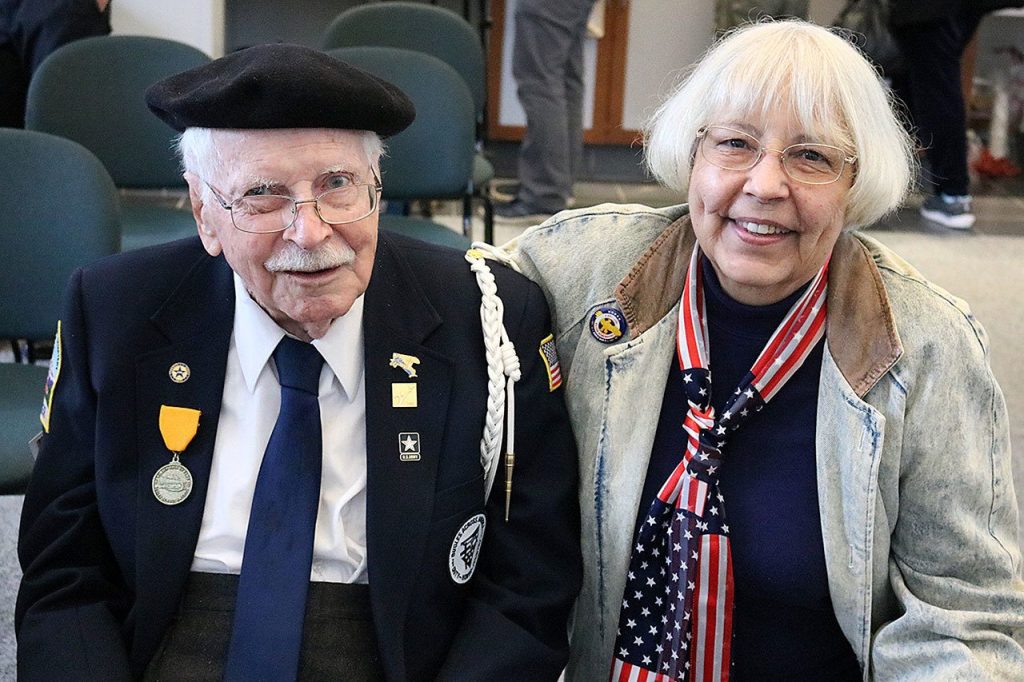 Veteran Jack Steidl, 97, and his wife Kate Kaluzny were full of smiles after the ceremony. Nicole Jennings/staff photo