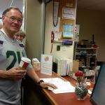 David Waggoner happily pays his membership dues, becoming a member of the senior center once again. Nicole Jennings/staff photo