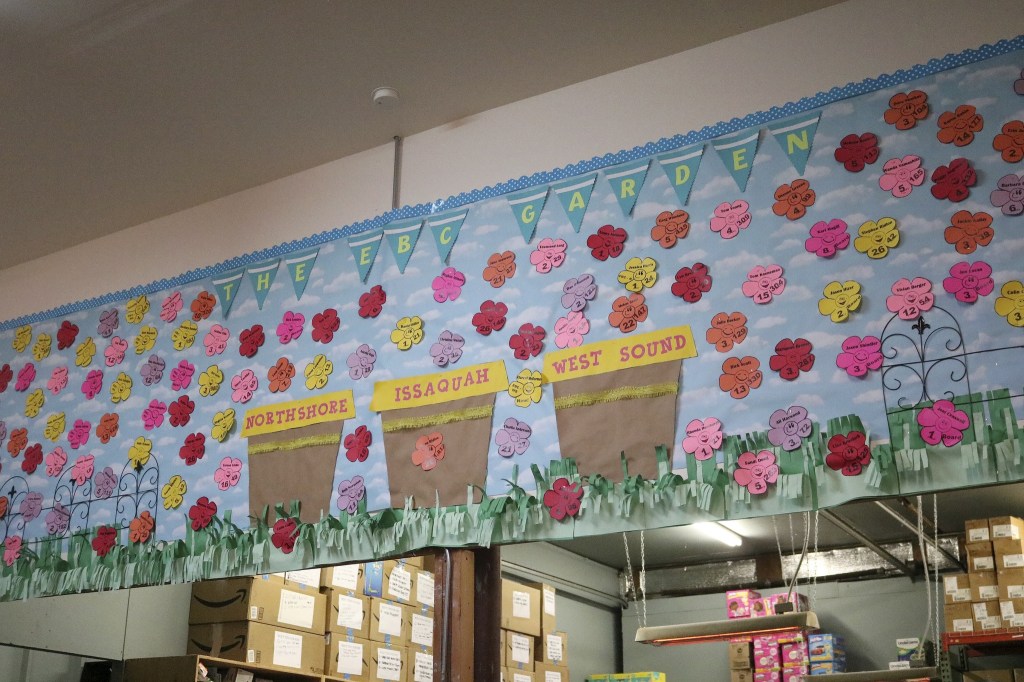 Each flower stands for an EBC volunteer and states the amount of time the person has been volunteering and the number of hours donated. Nicole Jennings/staff photo