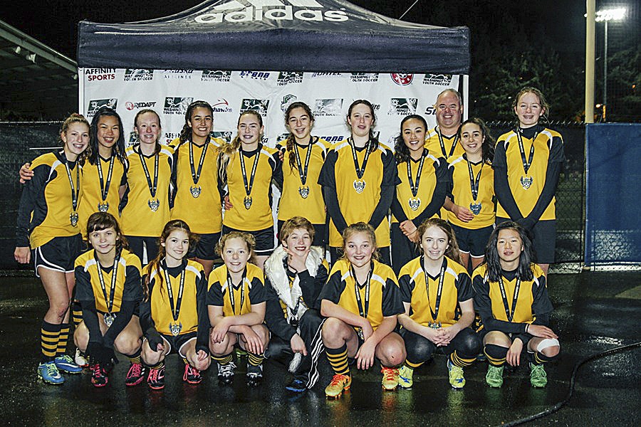Photo courtesy of Chris Burke                                The Juanita Bumblebees, a girls U-15 soccer team that competes in the Lake Washington Youth Soccer Association, earned second place at the state championships on Dec. 10 at the Starfire Soccer Complex in Tukwila. Inglewood Middle School students Julia Santamaria and Elly LaMonte of Sammamish were members of the Bumblebees roster. The Bumblebees lost 2-1 to the Vancouver Breeze in the championship match. The Bumblebees compiled an overall record of 6-1 during their playoff run. The team was coached by Chris Burke and Nelson Taggart.