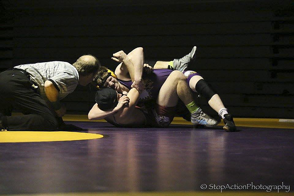 Photo courtesy of Don Borin/Stop Action Photography                                Issaquah Eagles 195-pound grappler Tobin Lewis pinned Eastlake&rsquo;s Noah Morse with 1:38 left in the third round. The Eagles cruised to a 63-15 win against the Wolves in a KingCo 4A dual match on Jan. 19 at Issaquah High School.