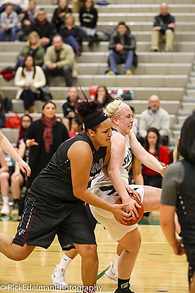 Photo courtesy of Rick Edelman/Rick Edelman Photography                                Eastlake Wolves freshman Keeli Burton, left, scored 20 points in Eastlake&rsquo;s 64-50 win against the Skyline Spartans on Feb. 3 in Sammamish.