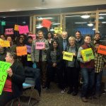 Protesters gather for a photo prior to Tuesday&rsquo;s City Council meeting. Sammamish Mayor Don Gerend joined them for the photo (Joe Livarchik/staff photo).
