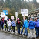 Rep. Reichert did not make an appearance on Tuesday, but police did stop protesters from entering the driveway of the congressman&rsquo;s Issaquah office. Nicole Jennings/staff photo