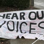 Protesters left this sign in front of Reichert&rsquo;s office as a way to leave written documentation of their concerns for the congressman. Nicole Jennings/staff photo