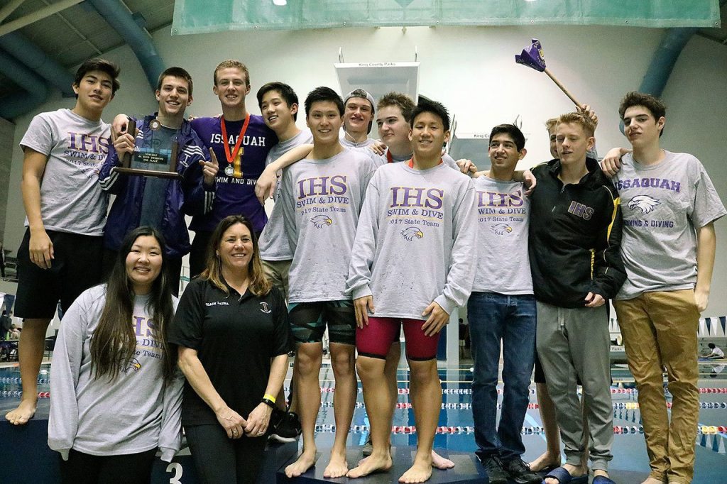 The Issaquah Eagles placed third overall at the 2017 4A boys swim and dive state championships (Joe Livarchik/staff photo).