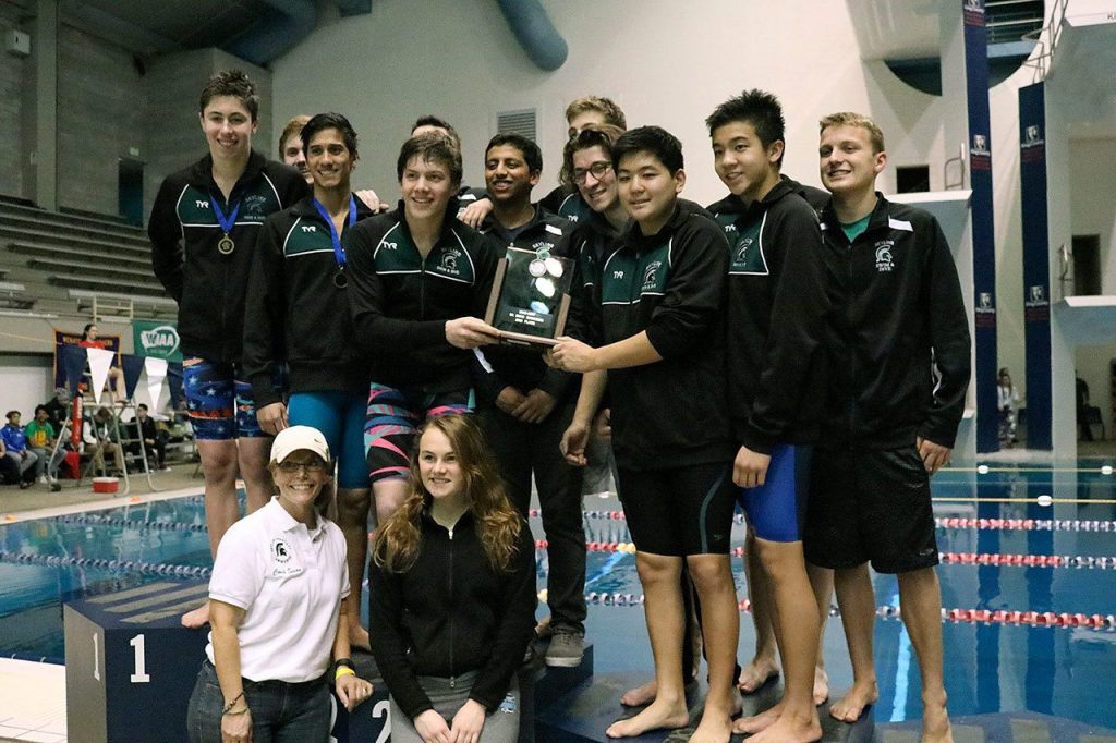 The Skyline Spartans placed second overall at the 2017 4A boys swim and dive state championships (Joe Livarchik/staff photo).
