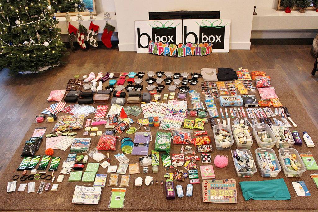Bbox donation items spread out prior to packaging (photo courtesy of Julie Franke).