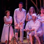 The tattered costumes show what would have remained of the aristocrats&rsquo; elegant clothing after the shipwreck, and provide a foil to the extravagance of life in England. On the island, both rich and poor are left with only their underthings. Photo courtesy of Village Theatre