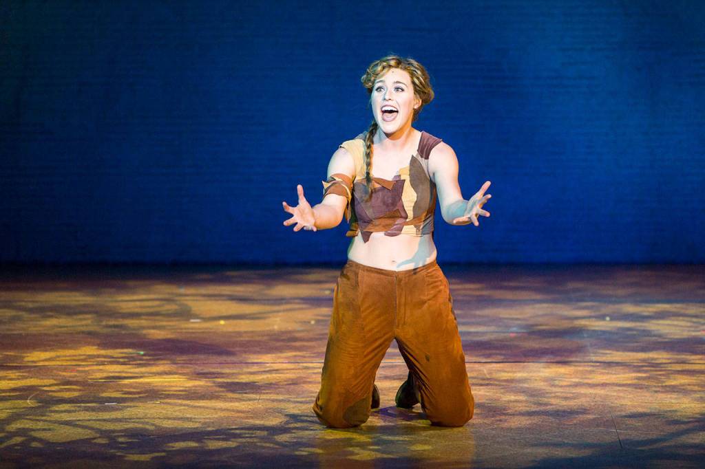 In Act II, Lady Mary has transformed from a demure English rose into a trouser-wearing, powerful woman, able to fend for herself. Photo courtesy of Village Theatre