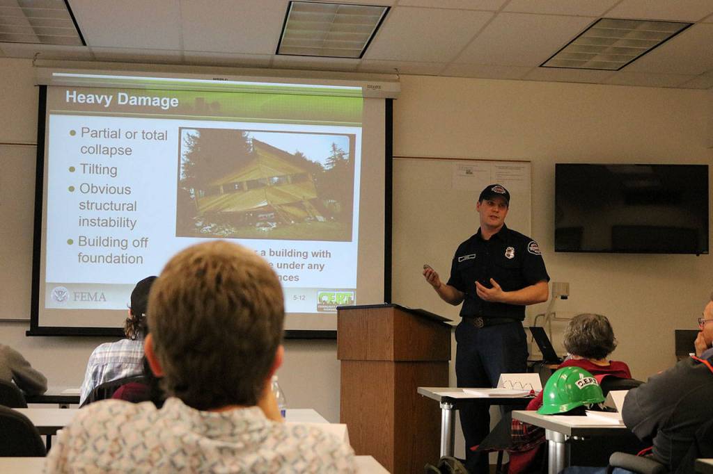 Webb teaches the class when it is safe for CERT members to enter a damaged structure and when it is too dangerous. Nicole Jennings/staff photo