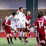 Photo courtesy of Rick Edelman/Rick Edelman Photography                                Eastlake and Skyline players battle for a 50/50 ball in a showdown between rivals on April 7. Eastlake defeated Skyline 1-0 in the contest. It was the first time Eastlake had won on Skyline&rsquo;s homefield since 2011.